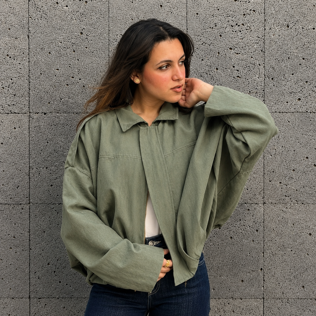 Long Sleeve Suede Jacket – Sage Green