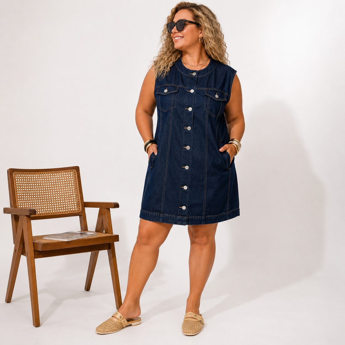 Women’s Summer Denim Dress – Sleeveless with Pockets