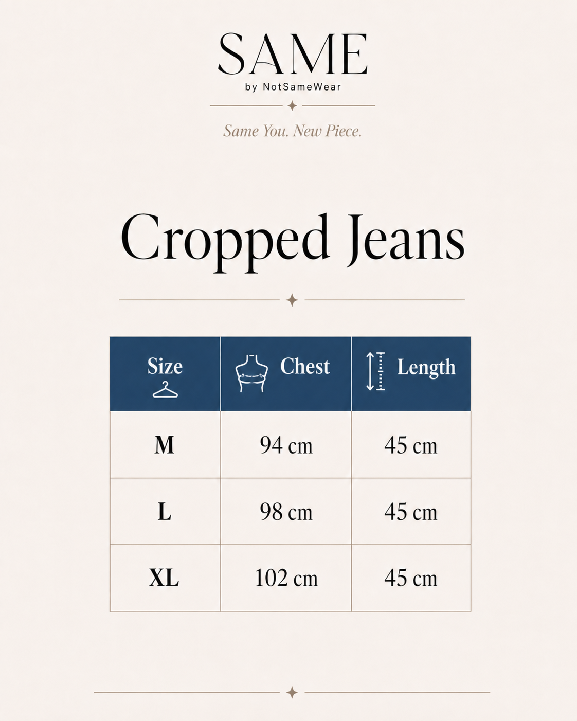 Product size chart