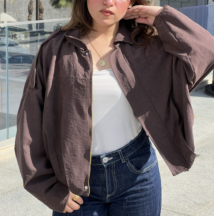 Long Sleeve Suede Jacket – Chocolate Brown