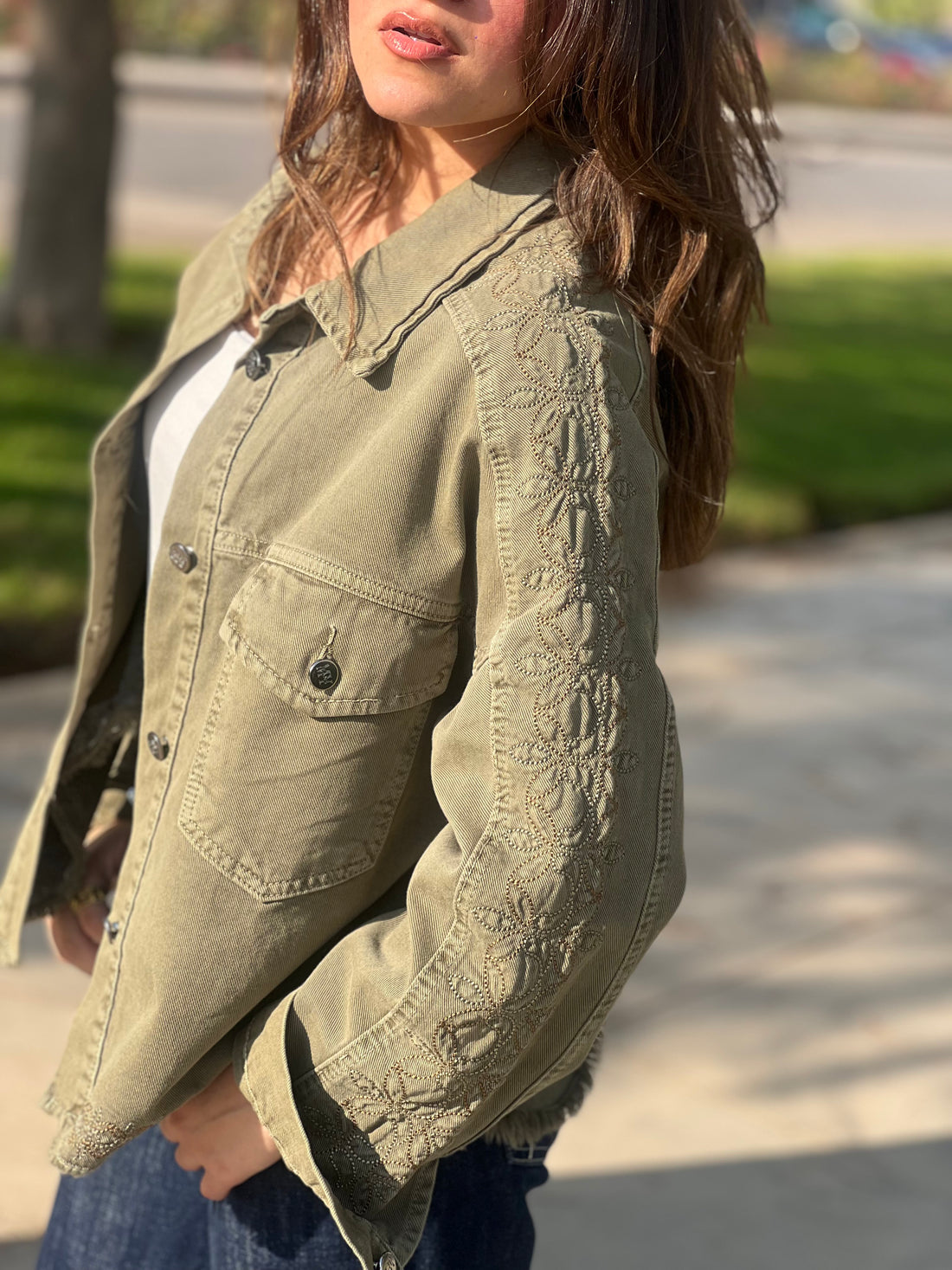 Kaki Embroided Gabardine Jacket